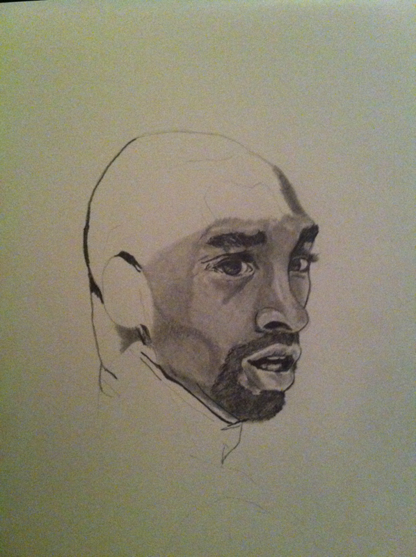 UHD Pencil sketch of Kobe Bryant, ring light, indoor